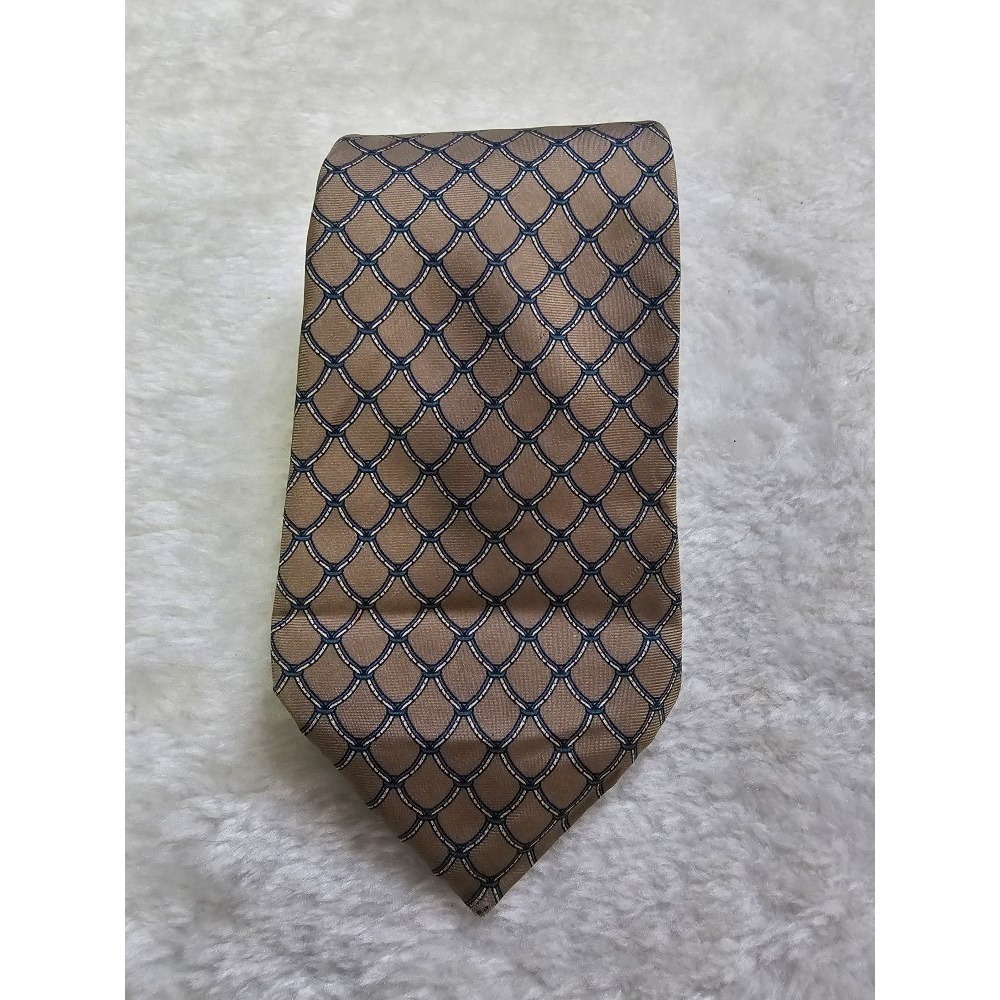 Christian Dior Italy 100% Silk Mens Neck Tie Beige Blue